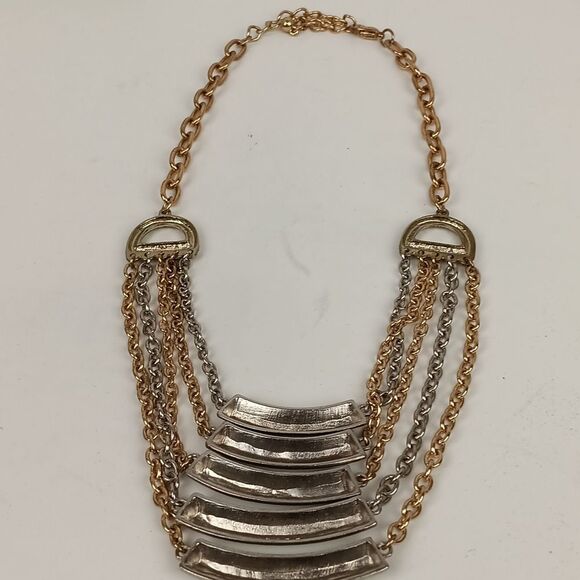 Womens Silver / Gold Tone Multi Chain Statement Necklace - Picture 7 of 10